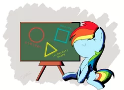 Size: 2202x1606 | Tagged: artist:therandomjoyrider, chalkboard, derpibooru import, geometry, geometry dash, rainbow dash, safe, shapes, solo