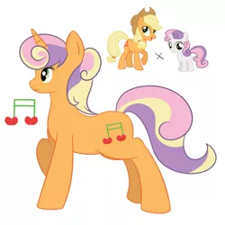 Size: 1024x1024 | Tagged: safe, artist:greensushiroll, derpibooru import, applejack, sweetie belle, oc, adoptable, crack shipping, magical lesbian spawn, offspring, parent:applejack, parents:sweetiejack, parent:sweetie belle