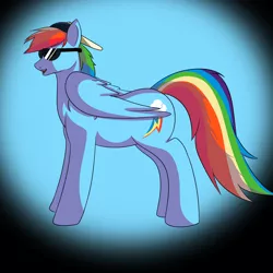 Size: 2000x2000 | Tagged: artist:greensushiroll, backwards cutie mark, derpibooru import, hat, rainbow dash, safe, solo, sunglasses