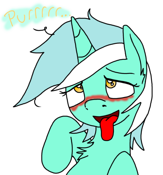 Size: 958x1024 | Tagged: suggestive, artist:anyponedrawn, derpibooru import, lyra heartstrings, ahegao, bedroom eyes, blushing, chest fluff, color, cute, female, lyrabetes, open mouth, playful, purr, purring, smiling, solo, solo female, tongue out, trace