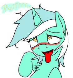 Size: 958x1024 | Tagged: suggestive, artist:anyponedrawn, derpibooru import, lyra heartstrings, ahegao, bedroom eyes, blushing, chest fluff, color, cute, female, lyrabetes, open mouth, playful, purr, purring, smiling, solo, solo female, tongue out, trace