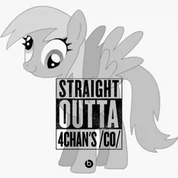 Size: 1057x1057 | Tagged: safe, derpibooru import, derpy hooves, pegasus, pony, /co/, /mlp/, 4chan, black and white, female, grayscale, mare, meme, monochrome, nwa, straight outta compton, straight outta some