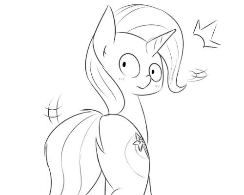 Size: 500x400 | Tagged: safe, artist:rice, derpibooru import, trixie, pony, unicorn, blushing, female, mare, monochrome, plot, solo, surprised