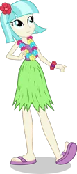 Size: 664x1491 | Tagged: safe, artist:punzil504, derpibooru import, coco pommel, equestria girls, clothes, equestria girls-ified, feet, grass skirt, hawaiian flower in hair, hula, hulapommel, lei, sandals, simple background, skirt, solo, transparent background, vector