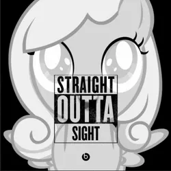Size: 425x423 | Tagged: blind, blind joke, derpibooru import, grayscale, looking at you, meme, monochrome, nwa, oc, oc:snowdrop, safe, solo, straight outta, straight outta compton, unofficial characters only, we are going to hell