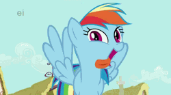 Size: 640x357 | Tagged: safe, derpibooru import, screencap, rainbow dash, pegasus, pony, a bird in the hoof, animated, cute, ei, female, flapping, looking at you, mare, open mouth, rainbow dash is best facemaker, silly, silly pony, smiling, solo, spread wings, tongue out, wings