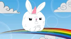 Size: 1264x704 | Tagged: angel bunny, derpibooru import, fluffy, fluffy angel, pink fluffy unicorns dancing on rainbows, rainbows, safe