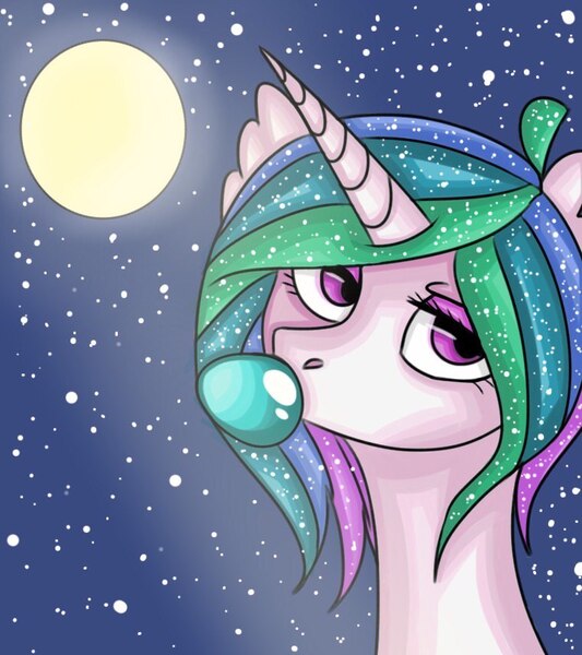 Size: 761x857 | Tagged: artist:dolphininspace, derpibooru import, gum, moonlight, night, princess celestia, safe, solo