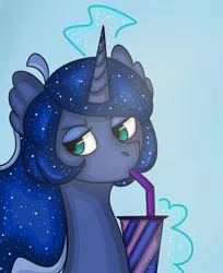 Size: 768x939 | Tagged: safe, artist:dolphininspace, derpibooru import, princess luna, alicorn, pony, magic, milkshake, solo