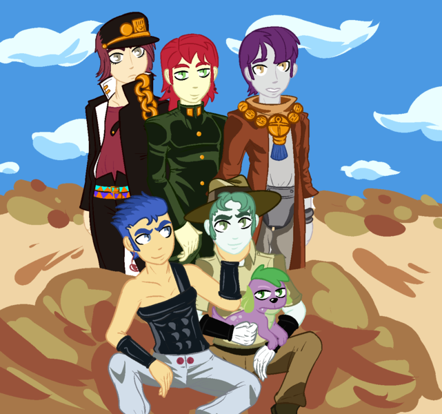 Size: 1304x1220 | Tagged: safe, anonymous artist, artist:normal norman general artist, derpibooru import, flash sentry, indigo wreath, nolan north, normal norman, scott green, spike, dog, equestria girls, /mlp/, background human, brad, clothes, cosplay, iggy, jean pierre polnareff, jojo's bizarre adventure, joseph joestar, jotaro kujo, mohammed avdol, noriaki kakyoin, spike the dog