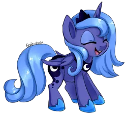 Size: 936x864 | Tagged: safe, artist:ambunny, derpibooru import, princess luna, alicorn, pony, cute, eyes closed, female, filly, happy, laughing, lunabetes, open mouth, s1 luna, simple background, solo, transparent background, woona