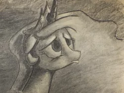Size: 1002x750 | Tagged: artist:inkygarden, charcoal drawing, derpibooru import, monochrome, pouting, princess celestia, safe, sketch, solo, traditional art