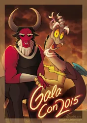 Size: 540x763 | Tagged: 2015, artist:elbdot, cute, derpibooru import, discord, discute, galacon, galacon 2015, lord tirek, mulan, pointing, safe, unamused