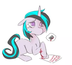 Size: 613x551 | Tagged: artist needed, blood, crying, dear princess celestia, derpibooru import, oc, oc:snowball, razor blade, self harm, semi-grimdark, solo, unofficial characters only