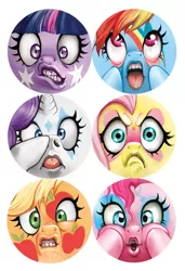 Size: 490x716 | Tagged: safe, artist:miszasta, derpibooru import, applejack, fluttershy, pinkie pie, rainbow dash, rarity, twilight sparkle, angry, cross-eyed, duckface, faic, flehmen response, horses doing horse things, making faces, mane six, open mouth, rainbow power, silly face, teeth, tongue out