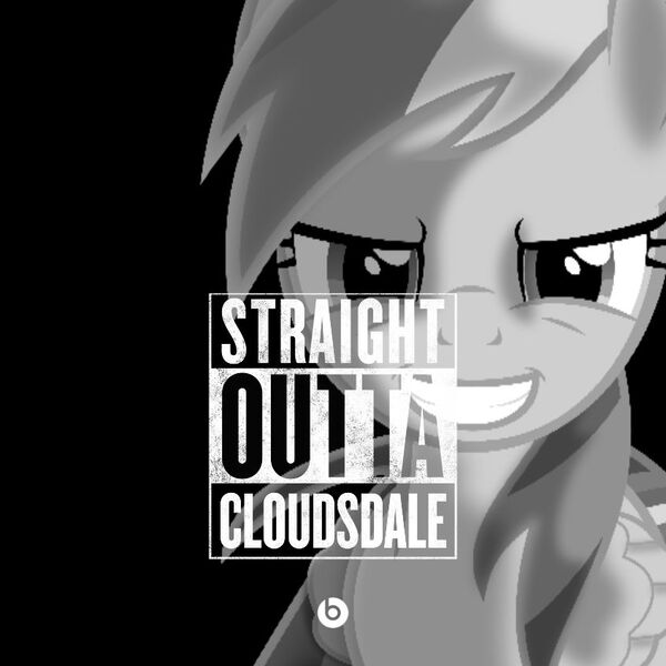 Size: 846x846 | Tagged: safe, derpibooru import, rainbow dash, forced meme, grin, looking at you, meme, solo, straight outta, straight outta compton