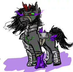 Size: 816x805 | Tagged: safe, artist:jargon scott, derpibooru import, king sombra, pony, alternate universe, armor, bandage, crystal, dark crystal, simple background, solo, sombra eyes, sword rara, white background