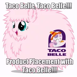 Size: 900x900 | Tagged: derpibooru import, edit, kung pow, oc, oc:fluffle puff, photoshop, pun, quote, safe, simple background, sweetie belle, taco, taco bell, taco belle, vector, white background
