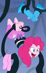 Size: 480x750 | Tagged: suggestive, artist:chaoskomori, derpibooru import, pinkie pie, equestria girls, barefoot, bondage, boots, bracelet, clothes, cute, erotic tickling, feet, female, fetish, foot fetish, high heel boots, jewelry, laughing, open mouth, skirt, socks, soles, solo, solo female, tentacles, tickle fetish, tickle torture, tickling, tied up, toes, tongue out, vine