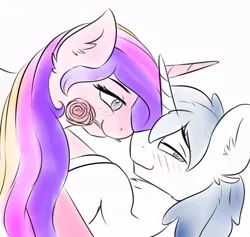 Size: 894x849 | Tagged: 30 minute art challenge, artist:sugarlesspaints, blushing, cute, derpibooru import, female, male, mouth hold, princess cadance, rose, shining armor, shiningcadance, shipping, smiling, straight, suggestive