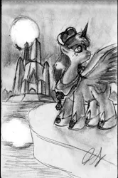 Size: 843x1268 | Tagged: alicorn, alicornified, artist:heromewtwo, big macintosh, crystal ponyville, crystal tokyo, derpibooru import, do princesses dream of magic sheep, male, monochrome, princess big mac, race swap, safe, sailor big macintosh, sailor moon, solo