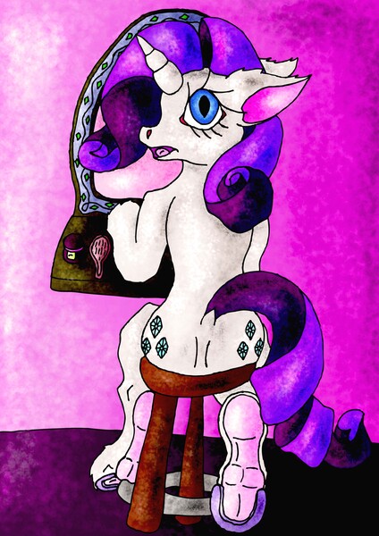 Size: 2480x3507 | Tagged: anthro, artist:nightoffear, both cutie marks, derpibooru import, questionable, rarity, sitting, solo, underhoof, unguligrade anthro