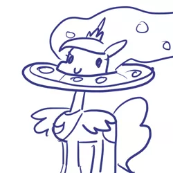 Size: 500x500 | Tagged: artist:artylovr, derpibooru import, monochrome, pizza, praise moon, princess luna, safe, solo