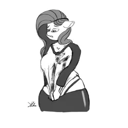 Size: 900x900 | Tagged: anthro, artist:xenstroke, bad anatomy, big breasts, breasts, derpibooru import, fat, female, fluttershy, monochrome, safe, solo, tight clothing