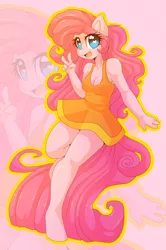 Size: 1436x2169 | Tagged: safe, artist:arachne149, derpibooru import, pinkie pie, anthro, unguligrade anthro, clothes, dress, heart eyes, solo, wingding eyes, zoom layer