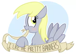 Size: 1950x1399 | Tagged: safe, artist:manual-monaro, derpibooru import, derpy hooves, pegasus, pony, banner, blushing, eating, female, looking at you, mare, mouth hold, nom, old banner, parody, solo
