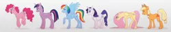 Size: 2500x482 | Tagged: safe, artist:tsebresos, derpibooru import, applejack, fluttershy, pinkie pie, rainbow dash, rarity, twilight sparkle, twilight sparkle (alicorn), alicorn, pony, chubby, diverse body types, female, fit, line-up, mane six, mare, plump, skinny