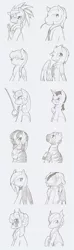 Size: 944x3177 | Tagged: safe, artist:ravenpuff, deleted from derpibooru, derpibooru import, bat pony, earth pony, kelpie, pegasus, pony, unicorn, zebra, roan rpg, bust, sea ponies, sketch