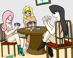 Size: 2000x1600 | Tagged: artist:jake heritagu, black underwear, bra, breasts, cleavage, clothes, cutie mark underwear, derpibooru import, derpy hooves, female, fluttershy, gray underwear, human, humanized, nudity, octavia melody, panties, pink underwear, socks, strip poker, suggestive, thong, underwear