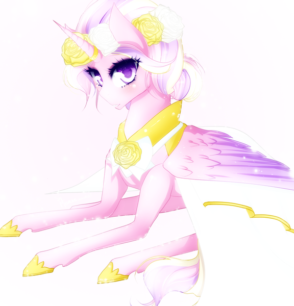 Size: 1024x1067 | Tagged: alternate hairstyle, artist:cristate, clothes, derpibooru import, dress, floral head wreath, gown, princess cadance, safe, solo