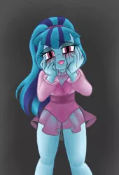 Size: 1024x1508 | Tagged: safe, artist:queentigrel, derpibooru import, sonata dusk, equestria girls, ballarina, eyeshadow, psychonata dusk, running makeup, see-through, smiling, solo, yandere, yandere trance