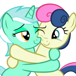 Size: 1024x1024 | Tagged: safe, artist:dtkraus, derpibooru import, bon bon, lyra heartstrings, sweetie drops, earth pony, pony, unicorn, adorabon, bedroom eyes, couple, cuddling, cute, daaaaaaaaaaaw, female, hug, lesbian, looking at each other, love, lyrabetes, lyrabon, mare, nuzzling, one eye closed, shipping, simple background, smiling, snuggling, squishy cheeks, transparent background, wink