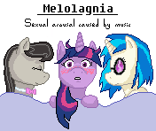 Size: 176x148 | Tagged: suggestive, artist:sehad, derpibooru import, octavia melody, twilight sparkle, vinyl scratch, pony, unicorn, big book of fetishes, bed, bed hair, bed mane, blushing, female, implied group sex, implied sex, implied threesome, lesbian, pixel art, shipping, under the covers, vinylight