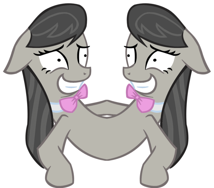 Size: 1138x1000 | Tagged: artist needed, conjoined, conjoined twins, derpibooru import, floppy ears, fusion, grin, mirrored, octavia melody, safe, self ponidox, simple background, smiling, solo, transparent background, unitinu, vector, wat, wide eyes