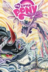 Size: 1054x1600 | Tagged: safe, artist:sararichard, derpibooru import, idw, king sombra, radiant hope, twilight sparkle, twilight sparkle (alicorn), alicorn, pony, umbrum, spoiler:comic, badass, cover, crystal empire, epic, female, mare