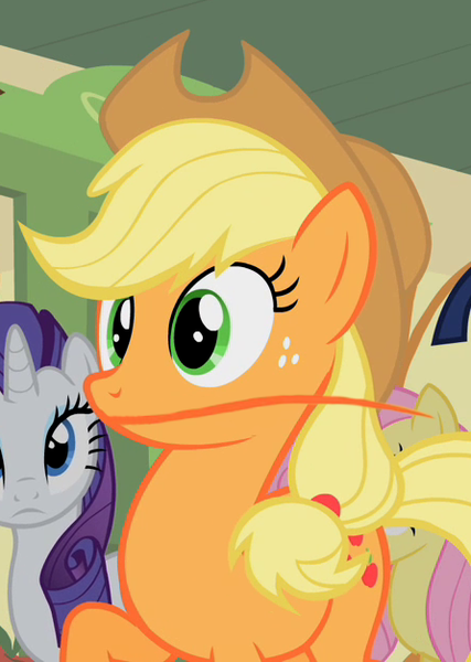 Size: 446x627 | Tagged: safe, derpibooru import, edit, screencap, applejack, fluttershy, rarity, cowboy hat, faic, hat, raised hoof, reaction image, stetson, surprised, wide eyes