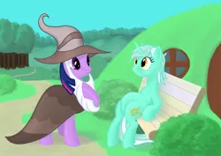 Size: 2262x1600 | Tagged: artist:vladar4, bilbo baggins, clothes, costume, derpibooru import, gandalf, lord of the rings, lyra heartstrings, safe, twilight sparkle