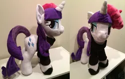 Size: 1024x652 | Tagged: artist:plushypuppy, beatnik, beatnik rarity, bedroom eyes, beret, clothes, derpibooru import, hat, irl, photo, plushie, rarity, safe, shoes, solo, sweater, turtleneck