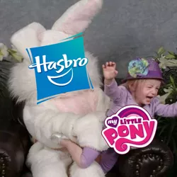 Size: 615x615 | Tagged: background pony strikes again, barely pony related, child, clothes, cosplay, costume, creepy, crying, derpibooru import, easter bunny, fandom, hasbro, logo, lucifer hasbro, meme, safe