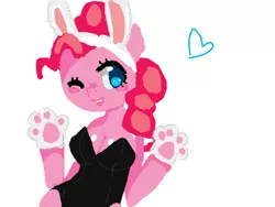 Size: 520x390 | Tagged: anthro, artist:marinakirby, breasts, bunny suit, cleavage, clothes, derpibooru import, female, heart, pinkie pie, solo, suggestive, wink