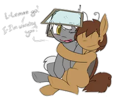 Size: 1280x1054 | Tagged: artist:erthilo, blank flank, blushing, derpibooru import, dialogue, foal, hug, oc, oc:roachpony, safe, simple background, transparent background, unofficial characters only