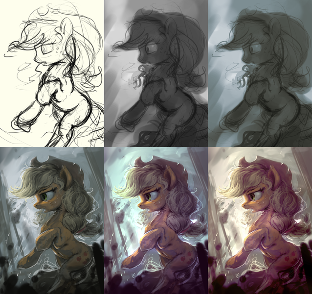 Size: 2040x1920 | Tagged: applejack, artist:assasinmonkey, crying, derpibooru import, progress, rearing, safe, sketch, solo, wip