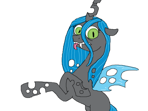 Size: 520x390 | Tagged: safe, artist:blurr, derpibooru import, queen chrysalis, doodle or die, simple background, solo, tongue out, white background