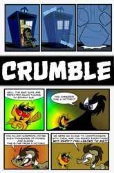 Size: 1265x1920 | Tagged: safe, artist:joeywaggoner, derpibooru import, derpy hooves, doctor whooves, time turner, oc, oc:sparky sue, pony, angry, doctor who, male, stallion, tardis, time out with doctor whooves, tumblr, tumblr comic