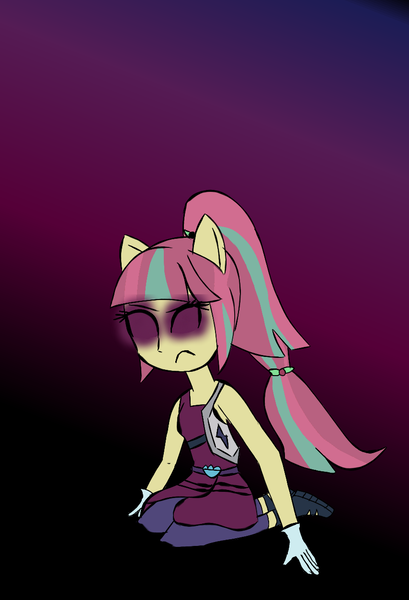 Size: 854x1254 | Tagged: safe, artist:berrypunchrules, derpibooru import, sour sweet, equestria girls, friendship games, clothes, crystal prep academy, crystal prep shadowbolts, gloves, kneeling, ponied up, pony ears, ponytail, possessed, shoes, solo