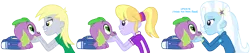 Size: 9681x2045 | Tagged: safe, artist:titanium-pony, derpibooru import, cloudy kicks, derpy hooves, spike, trixie, dog, equestria girls, backpack, bedroom eyes, derpyspike, female, heart eyes, love, male, shipping, simple background, smiling, spike gets all the mares, spike the dog, spikelove, spikicker, spixie, straight, transparent background, vector, wingding eyes